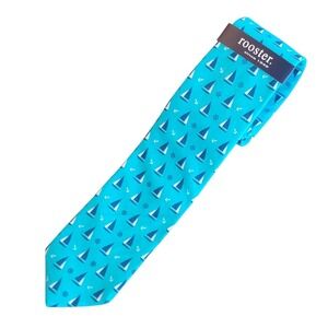 NWT Rooster 100% Cotton Sailboat Necktie Tie Blue and White Nautical Preppy Slim